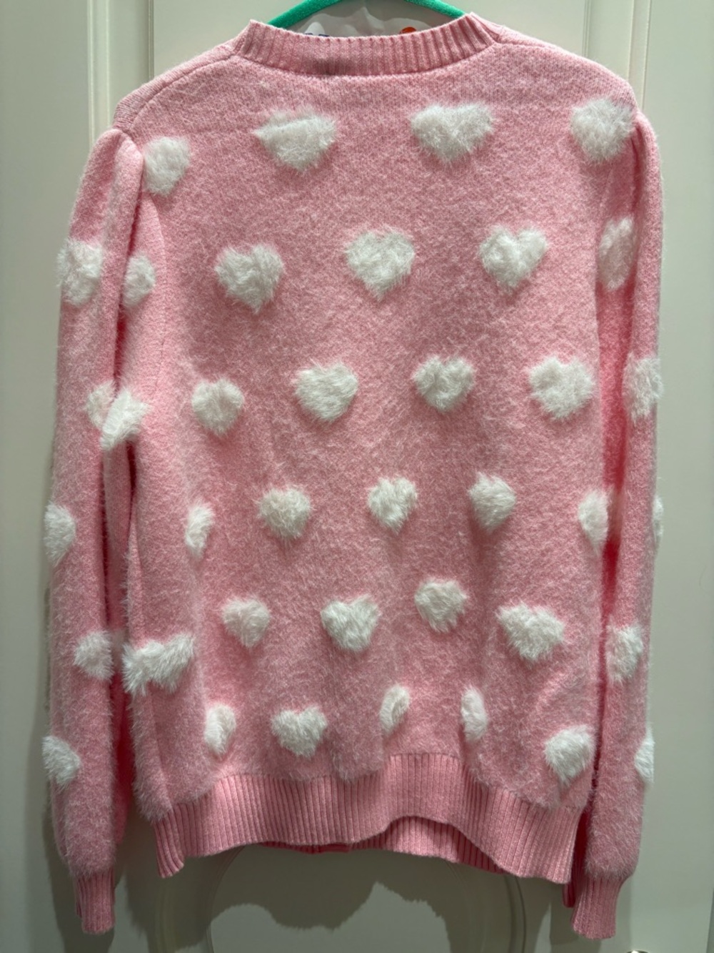 Lilly Pulitzer Pink Cardigan with White Fuzzy Hearts - Picture 5 of 5